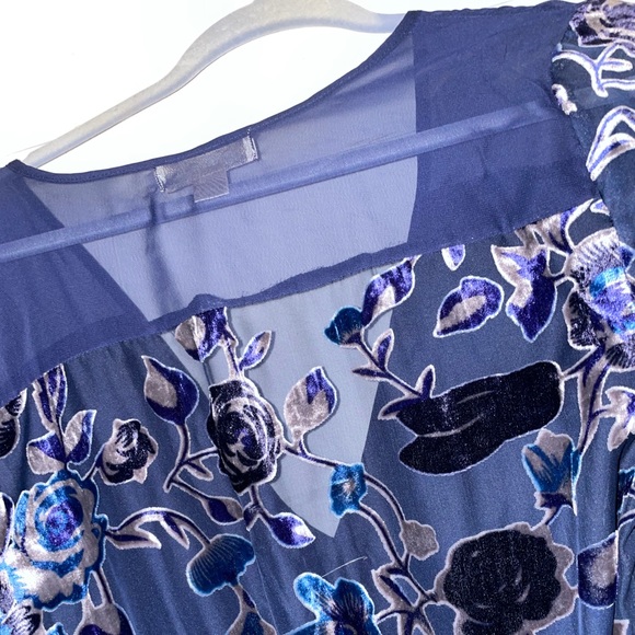 Multi Blue Velour and Sheer Dress Gray Accents! - Picture 2 of 9